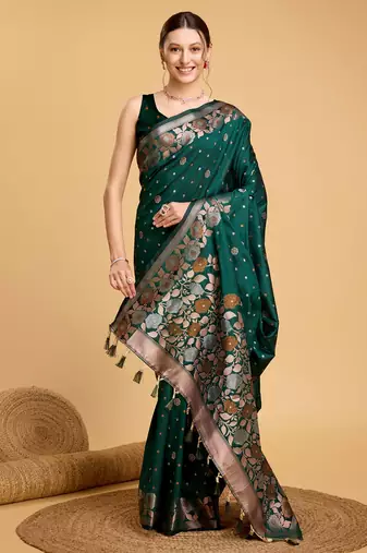 Green Woven Faux Banarasi Zari Silk saree With Blouse Piece