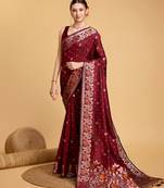 Maroon Woven Faux Banarasi Zari Silk saree With Blouse Piece