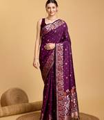 Purple Woven Faux Banarasi Zari Silk saree With Blouse Piece