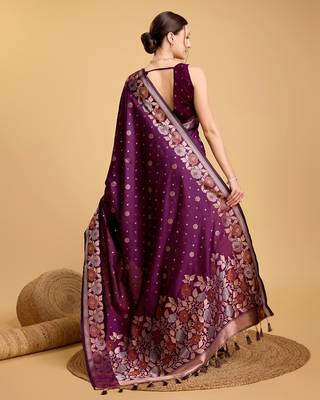 Purple Woven Faux Banarasi Zari Silk saree With Blouse Piece 5