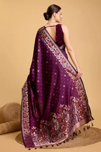 Purple Woven Faux Banarasi Zari Silk saree With Blouse Piece