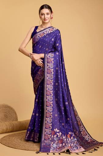 Violet Woven Faux Banarasi Zari Silk saree With Blouse Piece
