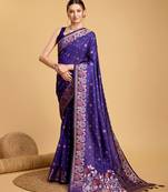 Violet Woven Faux Banarasi Zari Silk saree With Blouse Piece