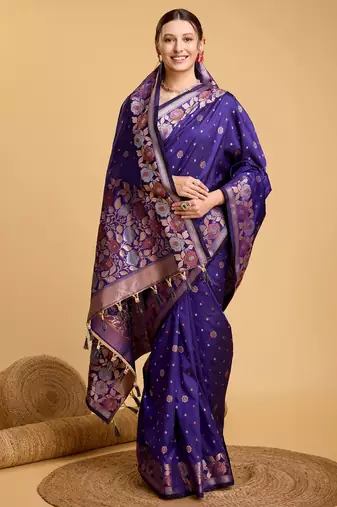 Violet Woven Faux Banarasi Zari Silk saree With Blouse Piece
