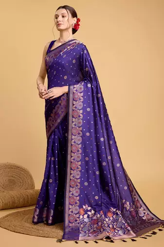 Violet Woven Faux Banarasi Zari Silk saree With Blouse Piece