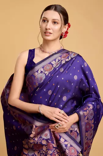 Violet Woven Faux Banarasi Zari Silk saree With Blouse Piece