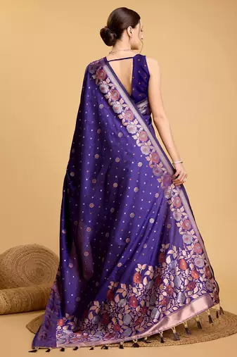 Violet Woven Faux Banarasi Zari Silk saree With Blouse Piece