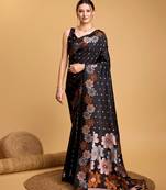 Black Woven Faux Banarasi Zari Silk saree With Blouse Piece