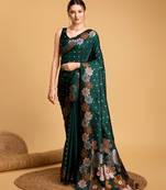 Green Woven Faux Banarasi Zari Silk saree With Blouse Piece