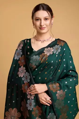 Green Woven Faux Banarasi Zari Silk saree With Blouse Piece
