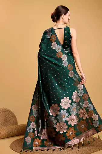 Green Woven Faux Banarasi Zari Silk saree With Blouse Piece