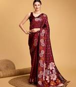 Maroon Woven Faux Banarasi Zari Silk saree With Blouse Piece