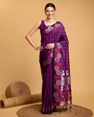 Purple Woven Faux Banarasi Zari Silk saree With Blouse Piece 1