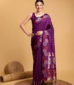 Purple Woven Faux Banarasi Zari Silk saree With Blouse Piece