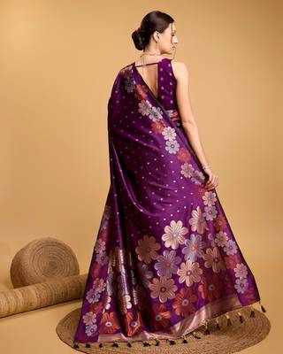 Purple Woven Faux Banarasi Zari Silk saree With Blouse Piece 4