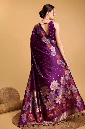 Purple Woven Faux Banarasi Zari Silk saree With Blouse Piece