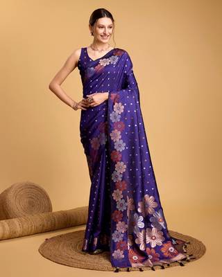 Violet Woven Faux Banarasi Zari Silk saree With Blouse Piece 1