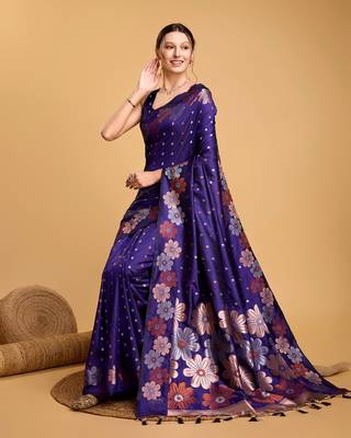 Violet Woven Faux Banarasi Zari Silk saree With Blouse Piece 2