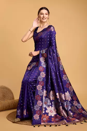 Violet Woven Faux Banarasi Zari Silk saree With Blouse Piece