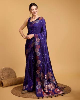 Violet Woven Faux Banarasi Zari Silk saree With Blouse Piece 3