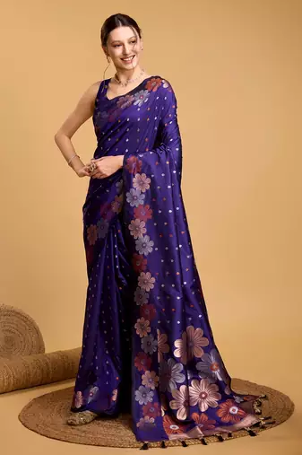 Violet Woven Faux Banarasi Zari Silk saree With Blouse Piece