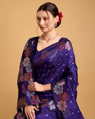 Violet Woven Faux Banarasi Zari Silk saree With Blouse Piece 4
