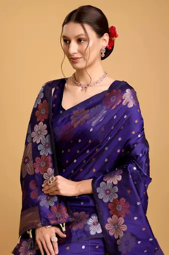 Violet Woven Faux Banarasi Zari Silk saree With Blouse Piece