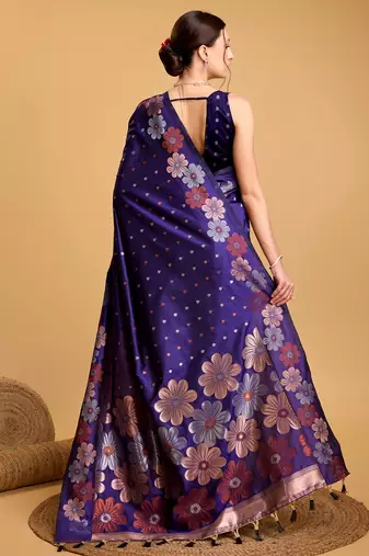 Violet Woven Faux Banarasi Zari Silk saree With Blouse Piece