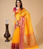 Yellow Woven Kota Doria Cotton Silk saree With Blouse Piece
