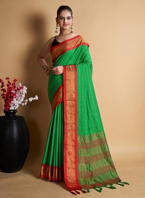Green Woven Mysore Silk Uppada saree With Blouse Piece 1
