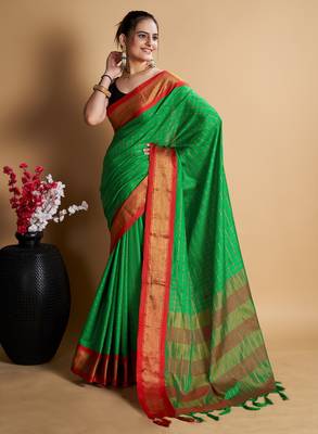 Green Woven Mysore Silk Uppada saree With Blouse Piece 3