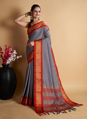 Grey Woven Mysore Silk Uppada saree With Blouse Piece 1
