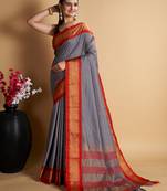 Grey Woven Mysore Silk Uppada saree With Blouse Piece