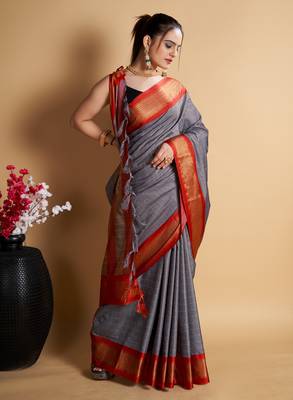 Grey Woven Mysore Silk Uppada saree With Blouse Piece 3