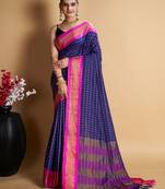 Navy Blue Woven Mysore Silk Uppada saree With Blouse Piece