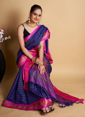 Navy Blue Woven Mysore Silk Uppada saree With Blouse Piece 2