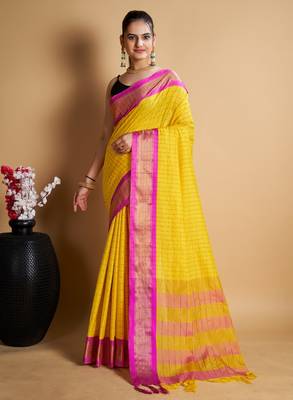Yellow Woven Mysore Silk Uppada saree With Blouse Piece 1