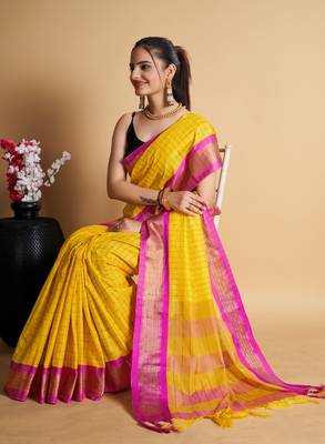 Yellow Woven Mysore Silk Uppada saree With Blouse Piece 2