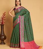 Green Woven Patola Silk Blend Saree With Blouse Piece