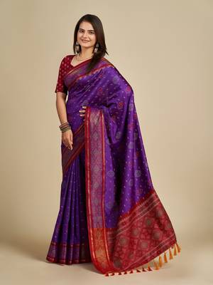 Purple Woven Patola Silk Blend Saree With Blouse Piece 3