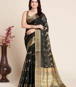 Black Woven Kota Doria Cotton Silk saree With Blouse Piece