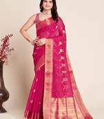 Pink Woven Kota Doria Cotton Silk saree With Blouse Piece