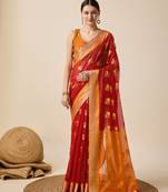 Red Woven Kota Doria Cotton Silk saree With Blouse Piece