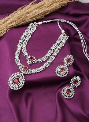 Heavy Pink Necklace Set With Long Earrings 1