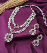 Heavy Pink Necklace Set With Long Earrings
