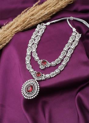 Heavy Pink Necklace Set With Long Earrings 3