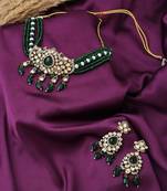 Green Beaded Necklace Set With Earrings
