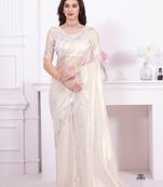 White Plain Net Saree With Blouse Piece