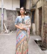 Blue Soft Tussar Silk Printed Saree Festive Wear