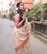 Pink Soft Tussar Silk Printed Saree Festive Wear